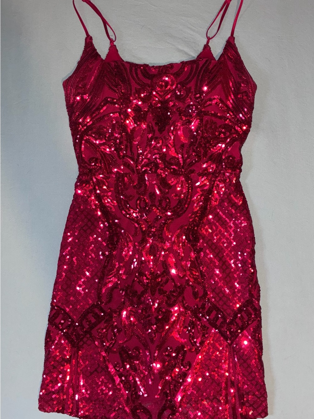 Y2K B.Darlin Red Sequin Bodycon Mini Dress fits like a small